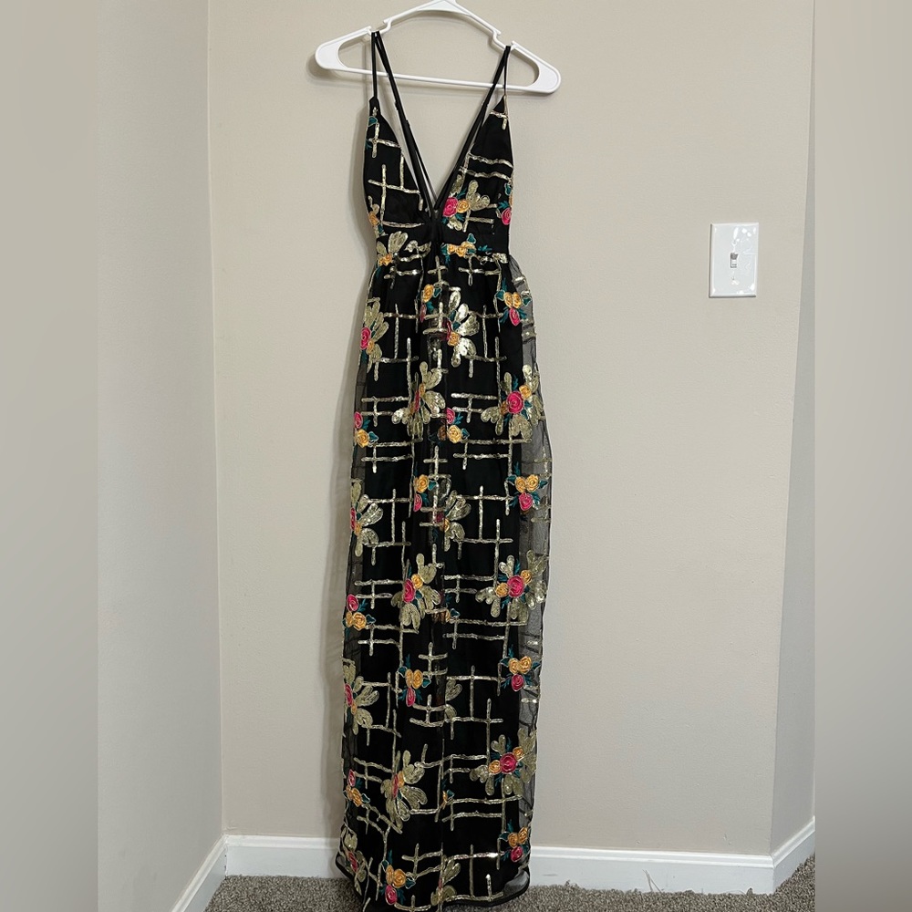 L’atiste sequin floral embroidered maxi dress